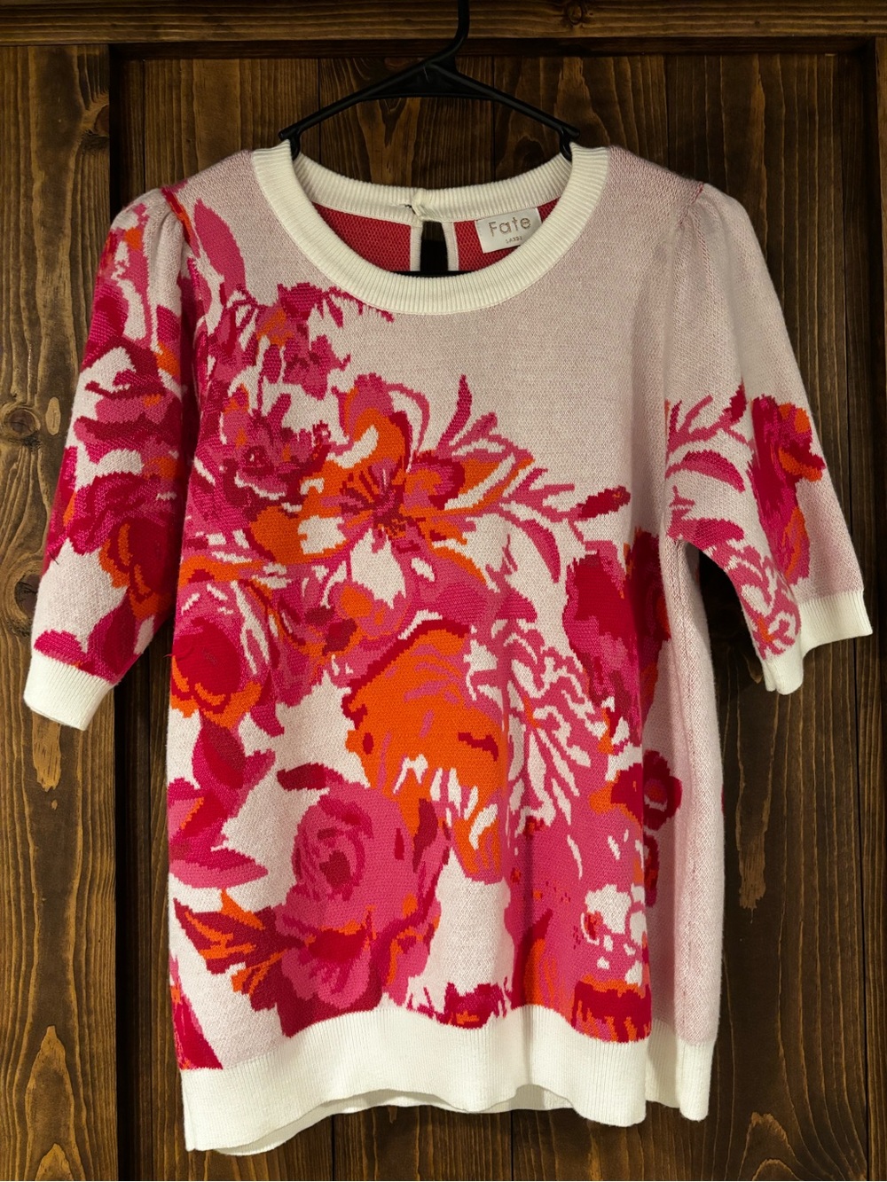 Fate Puff Sleeve Short Sleeve Floral Sweater - Boutique Brand - Large
